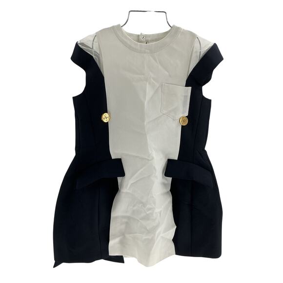 Sacai Double Faced Off White Navy Silk Cotton Top Size XS - Picture 2 of 4